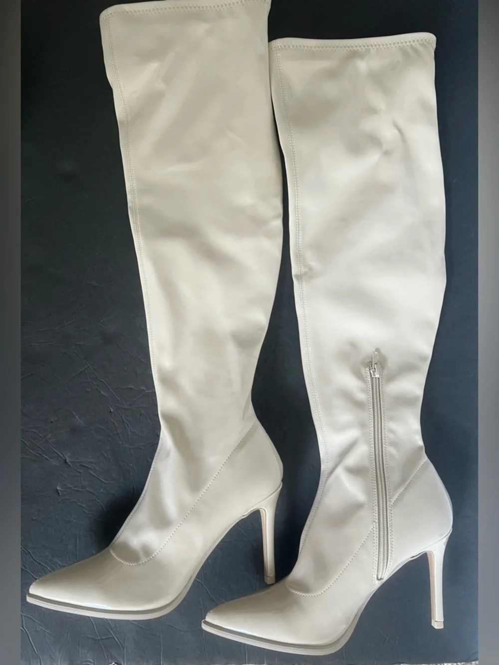 NWOT Steve Madden Beige Patent Boots, 7.5